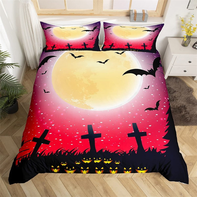 Capa De Edredom De Halloween Lua Cheia Em Um Cemitério