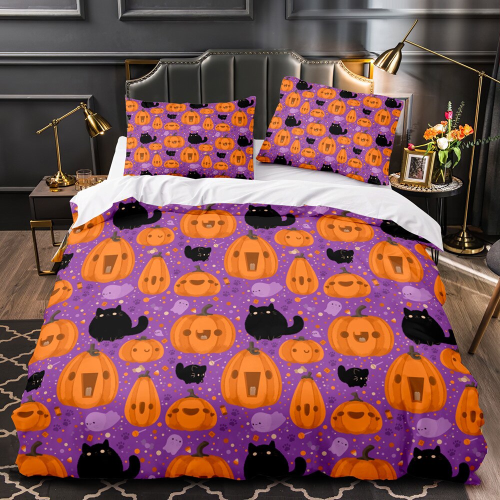 Capa De Edredon Halloween Purple Cats And Pumpkins