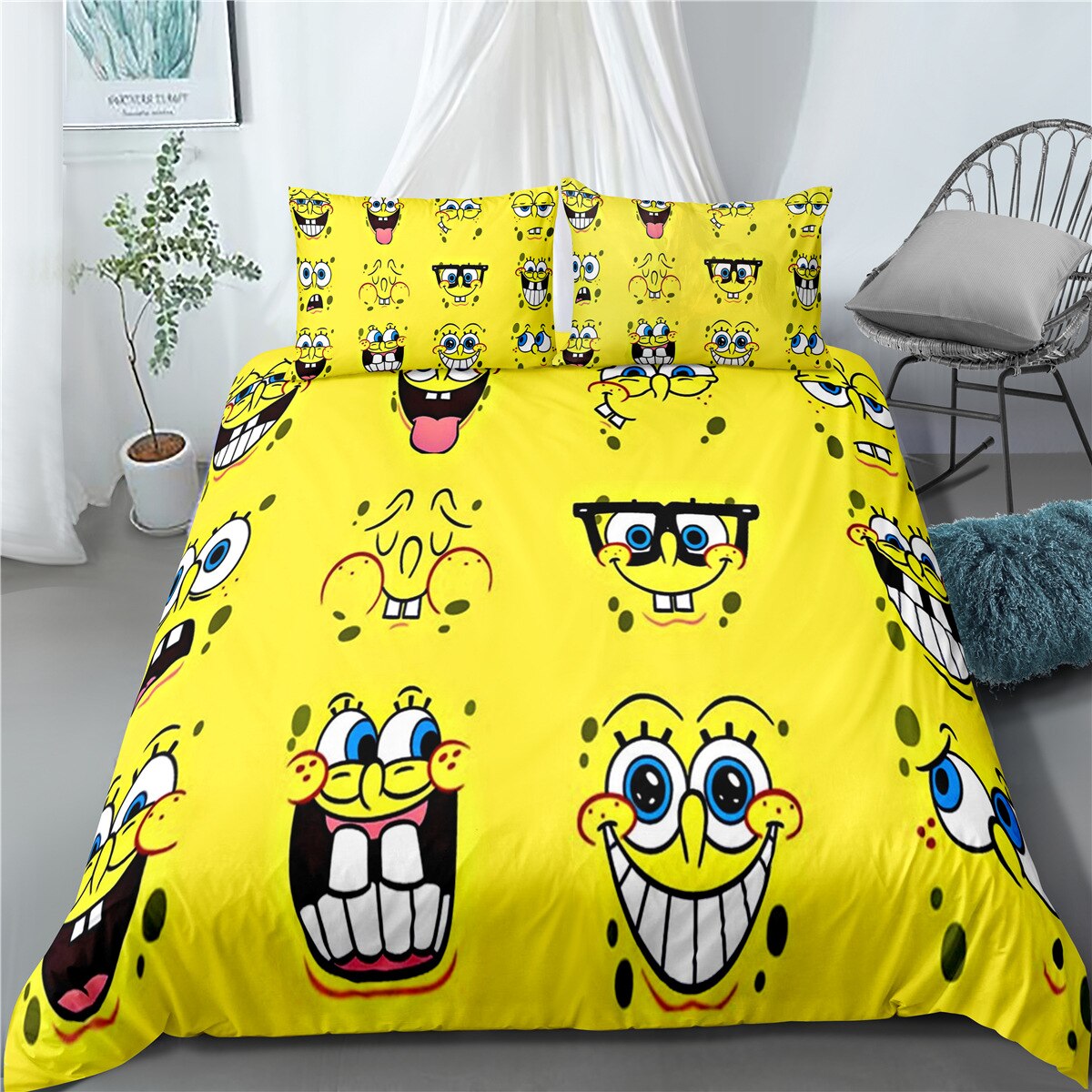 Capa De Edredom Amarelo Bob Esponja Calça Quadrada