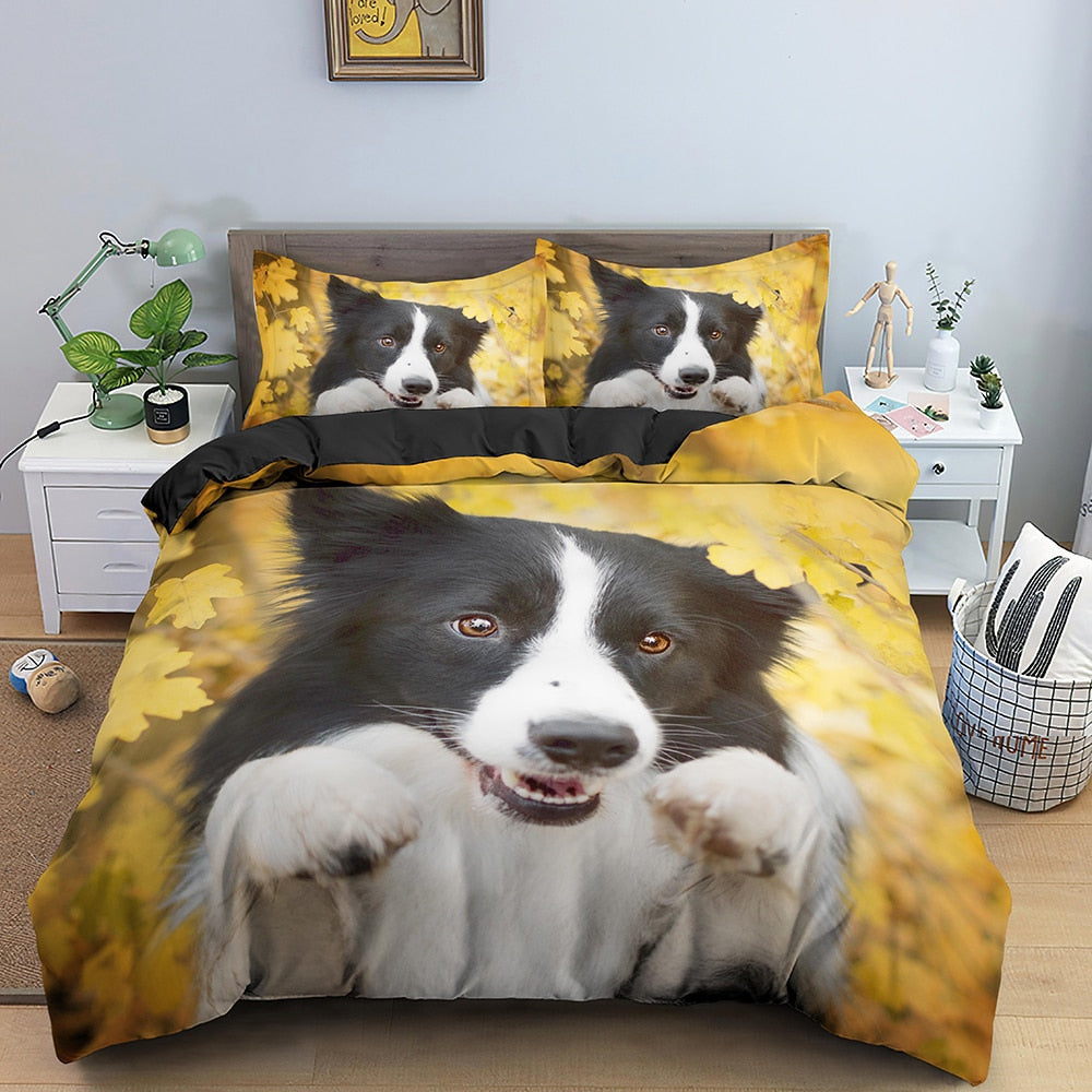 Capa De Edredom Amarelo Border Collie