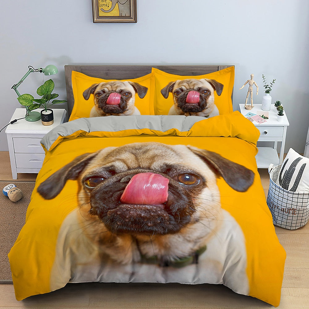 Capa De Edredom Bege Amarelo Pug