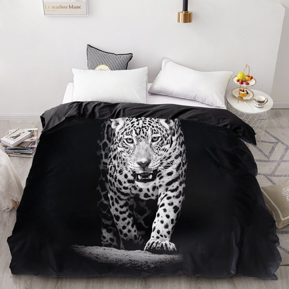 Capa De Edredom Leopardo Preto E Branco