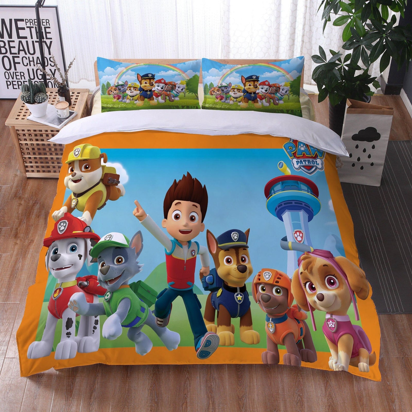 Capa De Edredom Laranja E Branca Patrulha Canina