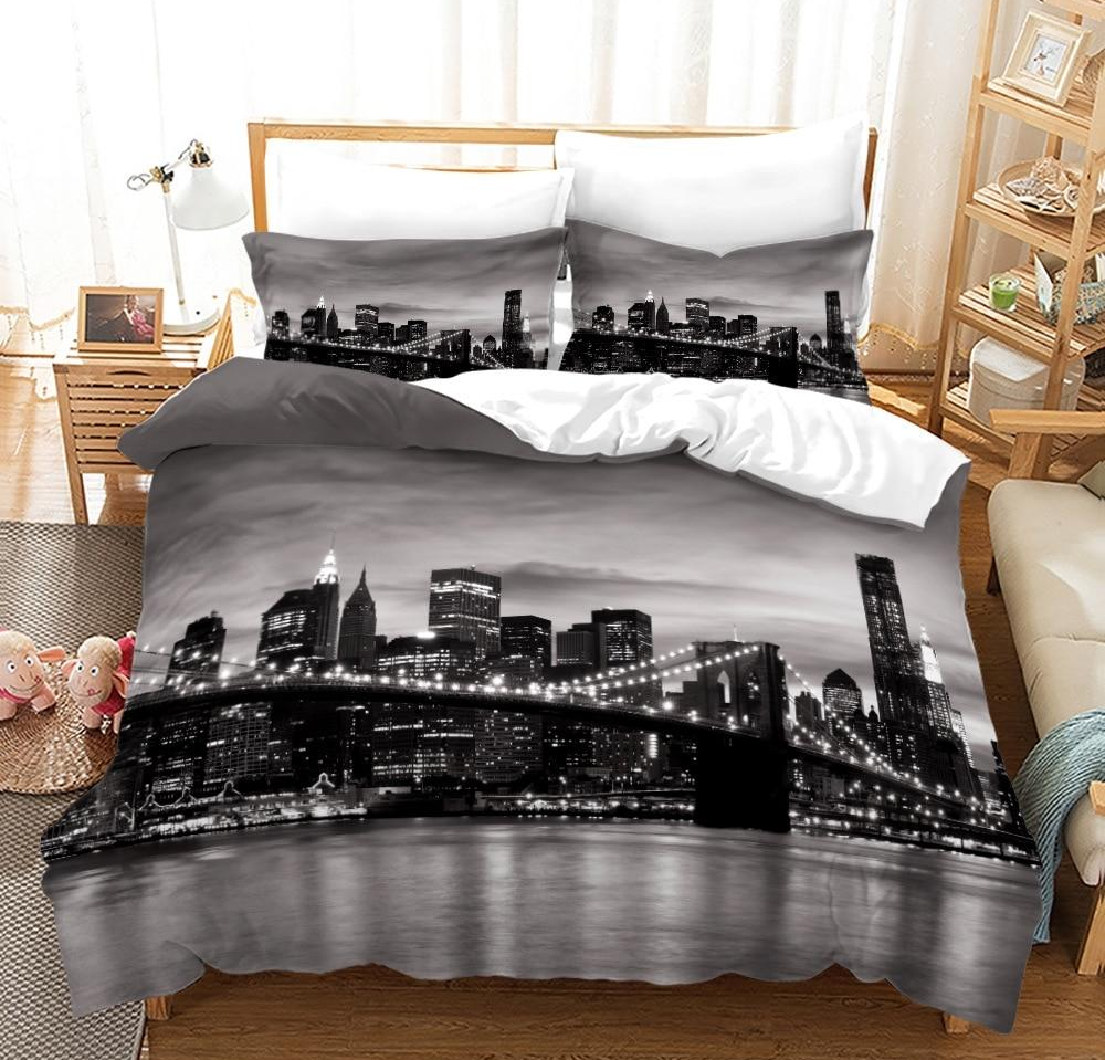 Capa De Edredon Preto E Branco Da Ponte Do Brooklyn