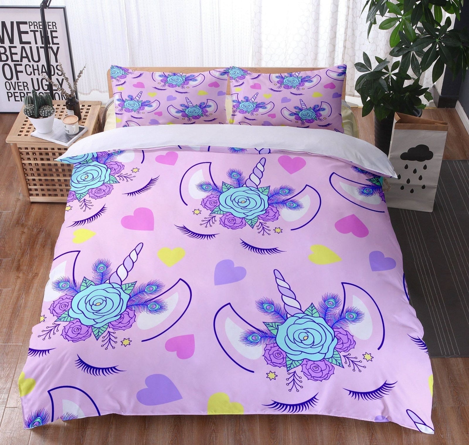 Capa De Edredom Rosa Cabeça De Unicórnio