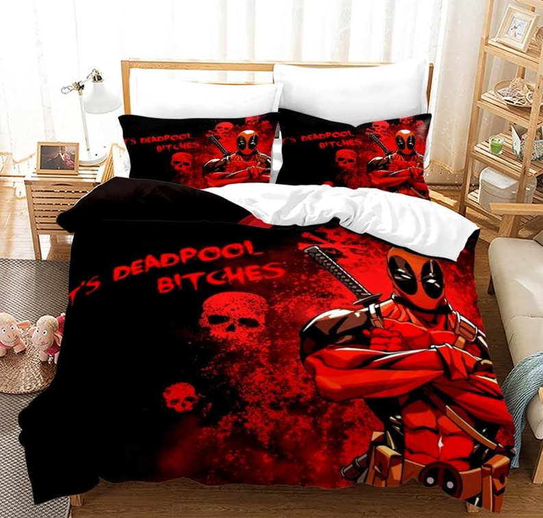 Capa De Edredom Vermelha E Preta Deadpool Skulls