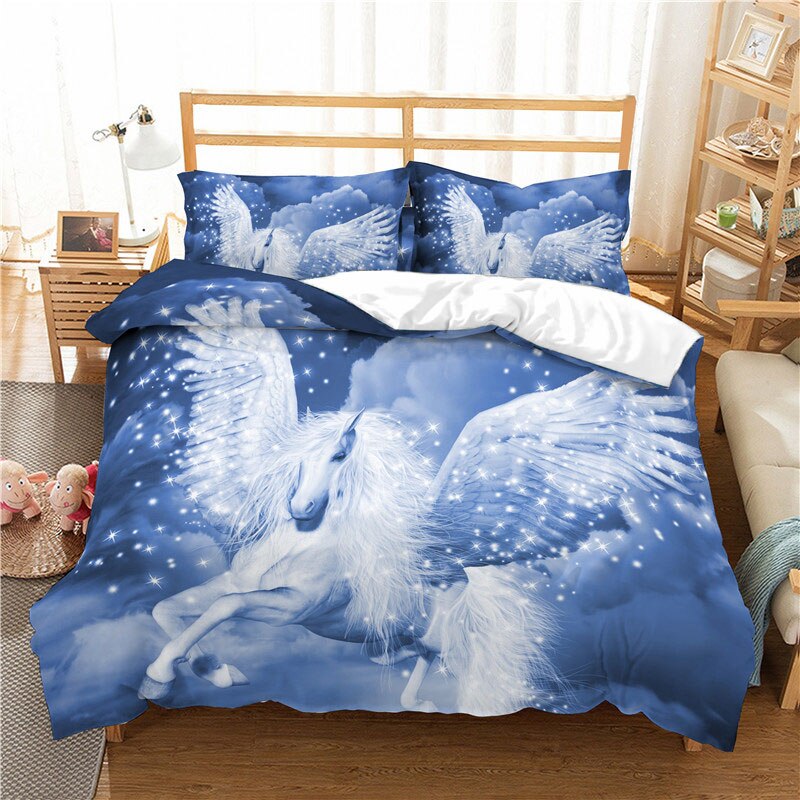 Capa De Edredom Branco Unicórnio Sublime
