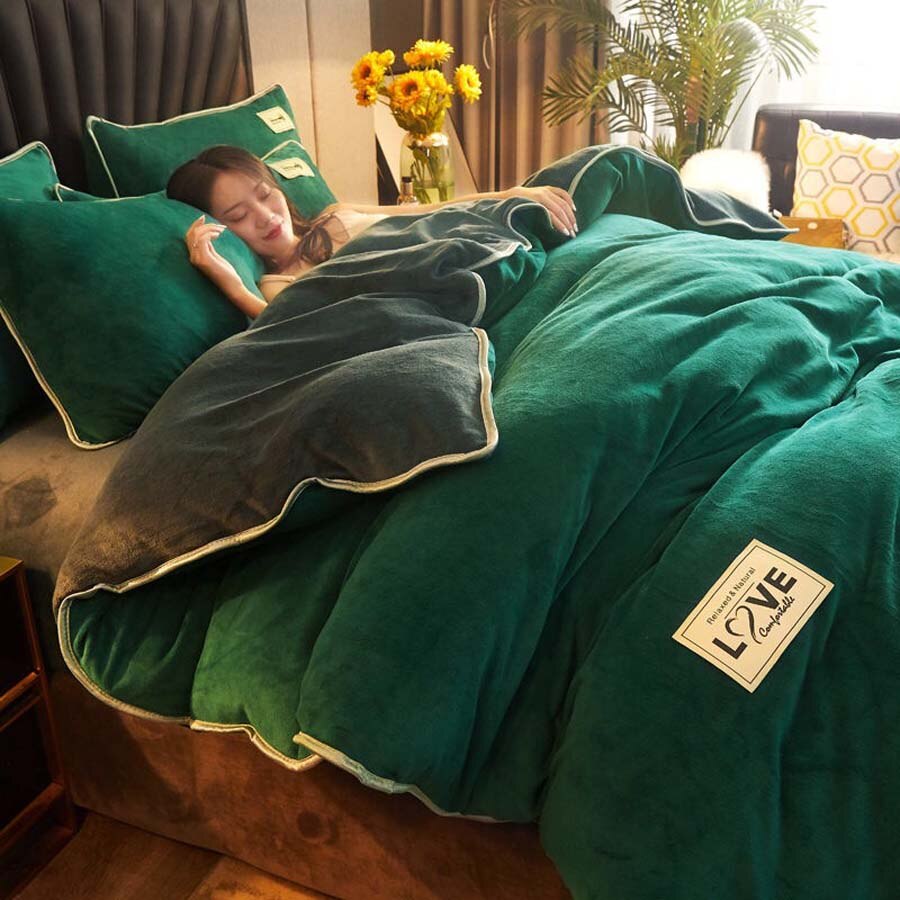 Capa De Edredon De Veludo Verde E Cinza