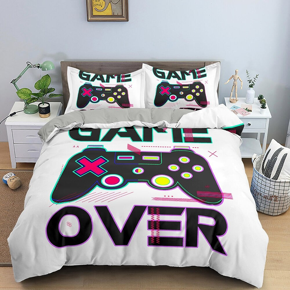 Capa De Edredon Branca Gamer Game Over