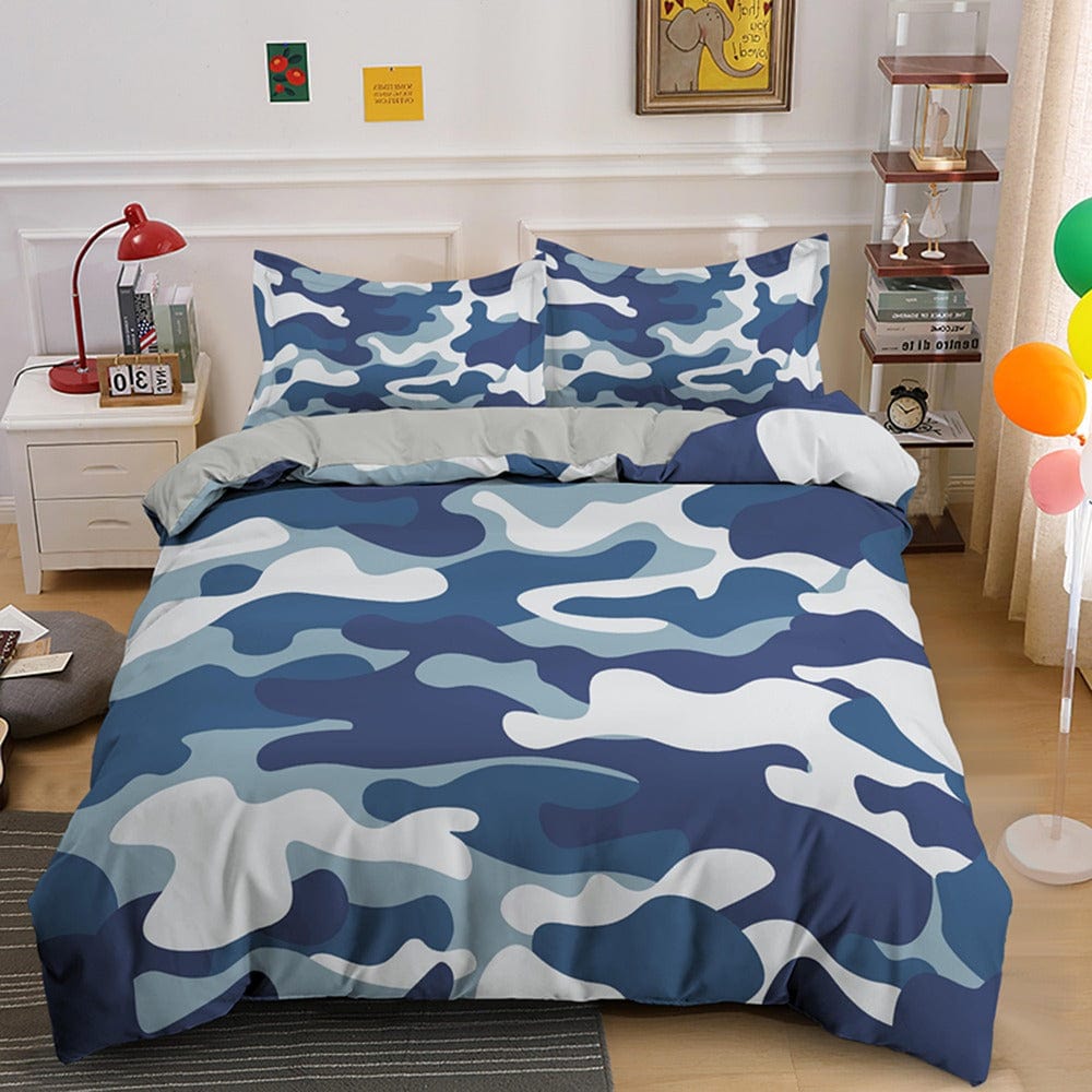 Capa De Edredom Camuflada Militar Azul