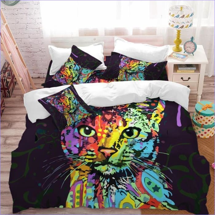 Capa De Edredom Gráfica Multicolorida Para Gatos