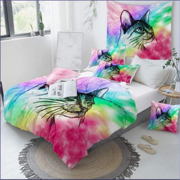Capa De Edredom De Gato Com Retrato Colorido