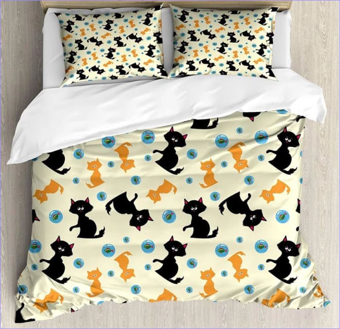 Capa De Edredão Gatos E Peixes