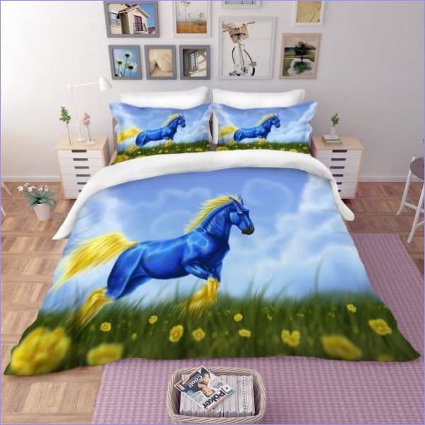 Capa De Edredom Cavalo Azul E Amarelo