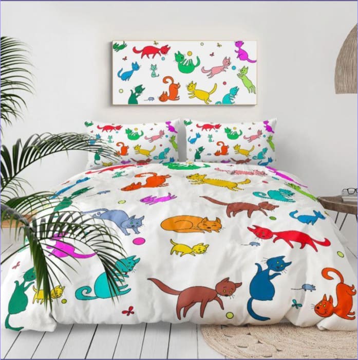 Capa De Edredom Infantil Gatos Coloridos
