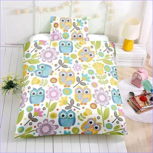 Capa De Edredon Infantil Corujas E Flores