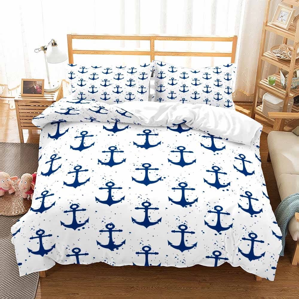 Capa De Edredom Branco E Azul Marinheiro Infantil