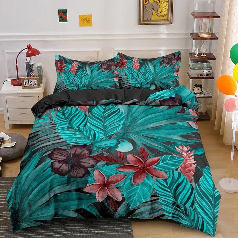 Capa De Edredom De Folhagem Exótica Azul