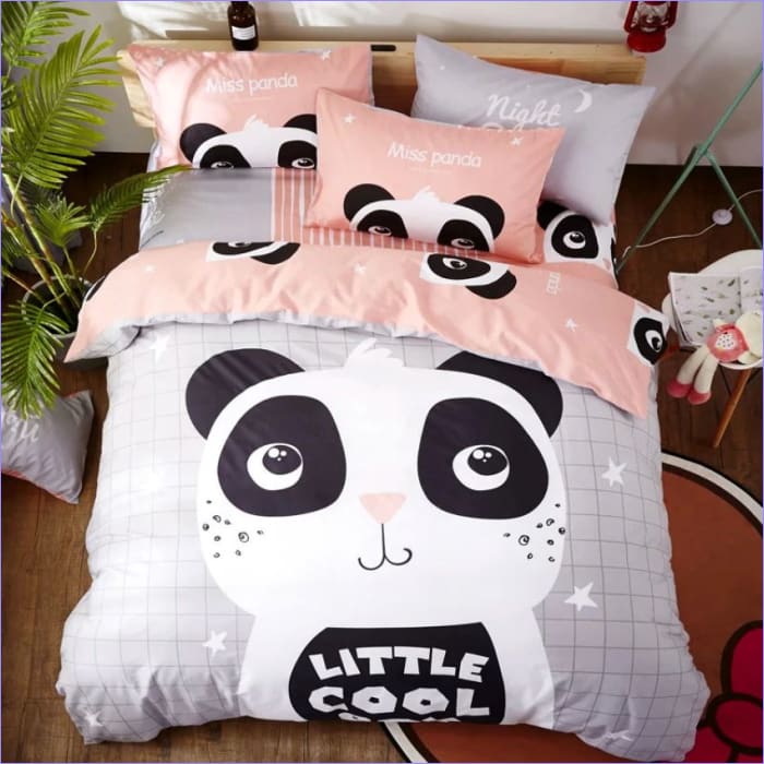 Capa De Edredom Panda Cinza E Rosa Little Cool