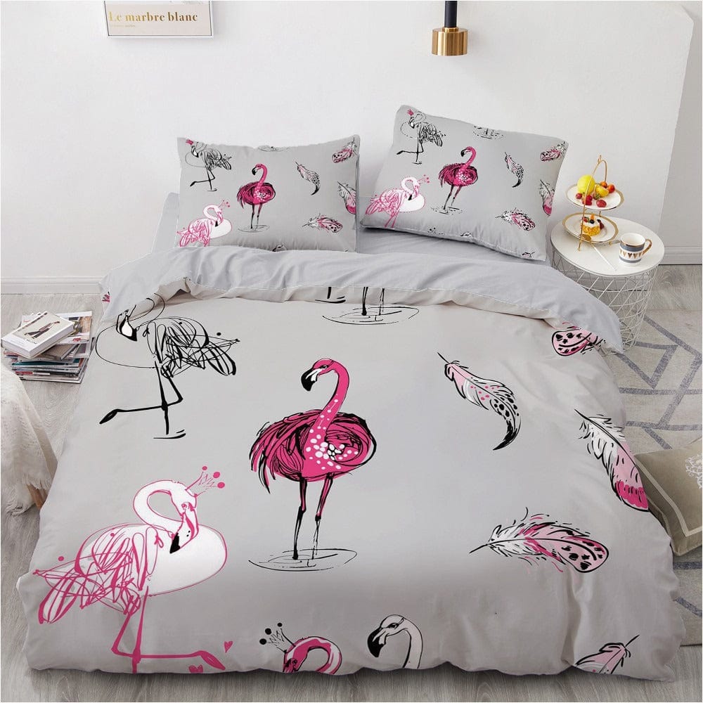 Capa De Edredom Flamingo Infantil Cinza