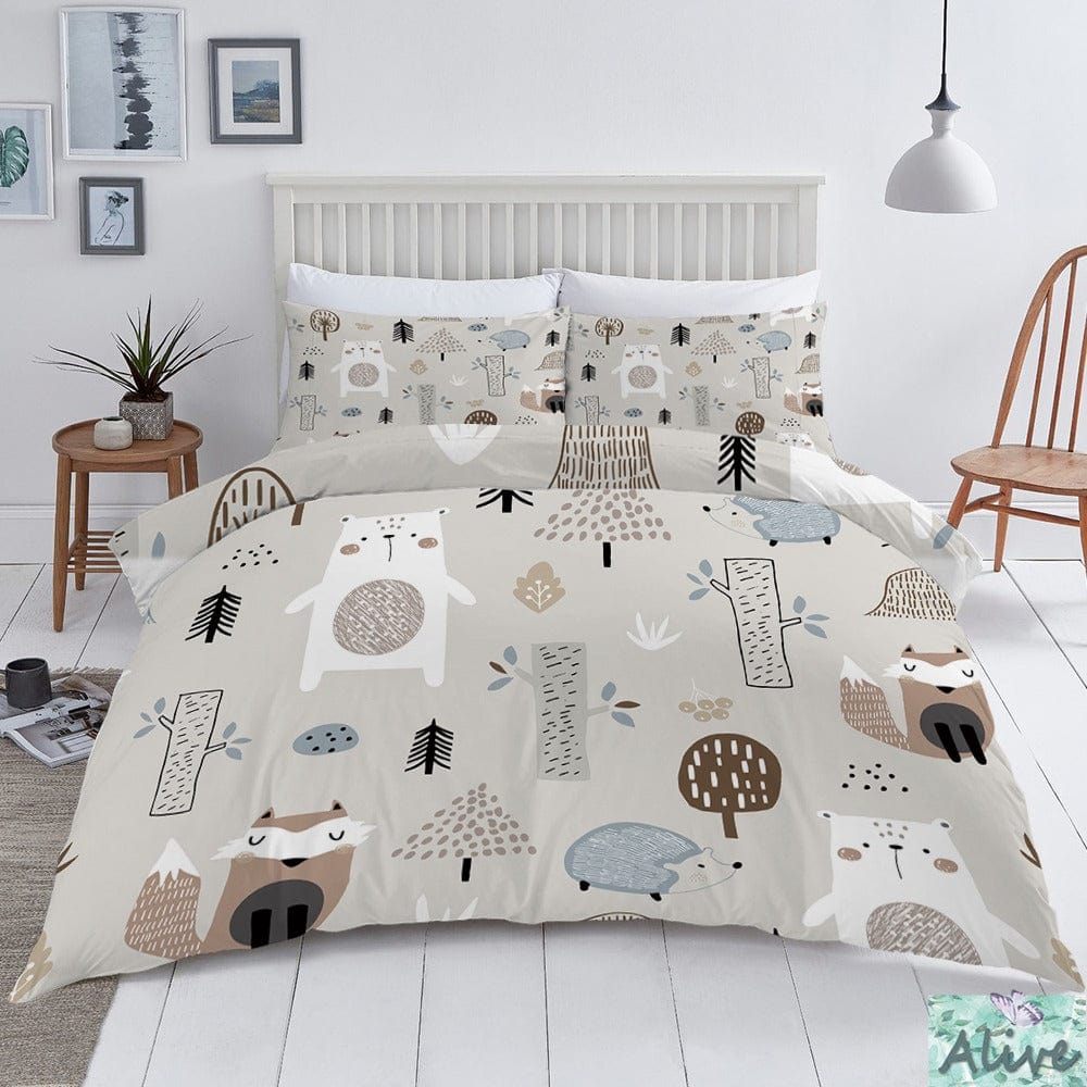 Capa De Edredom Cinza Para Crianças Da Floresta