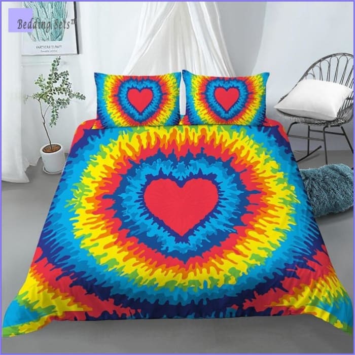 Capa De Edredom Hippie De Coração Multicolorido