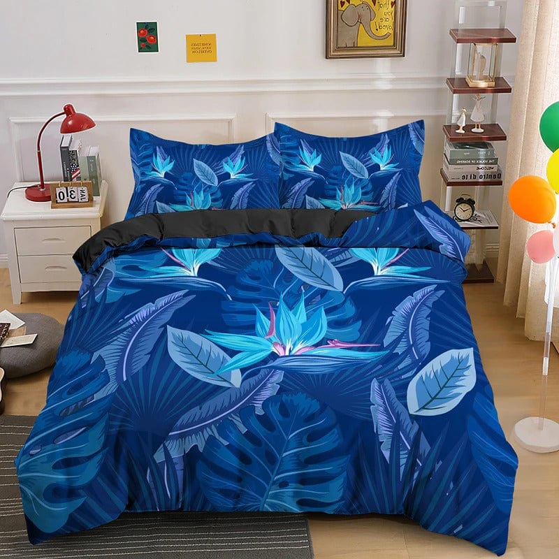 Capa De Edredom Com Estampa De Folha Azul