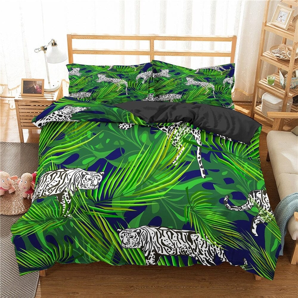 Capa De Edredom Branca Com Estampa De Selva De Tigre