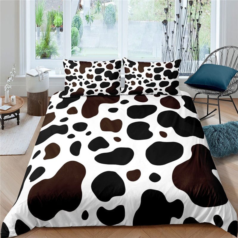 Capa De Edredom Branca E Marrom Com Estampa De Vaca