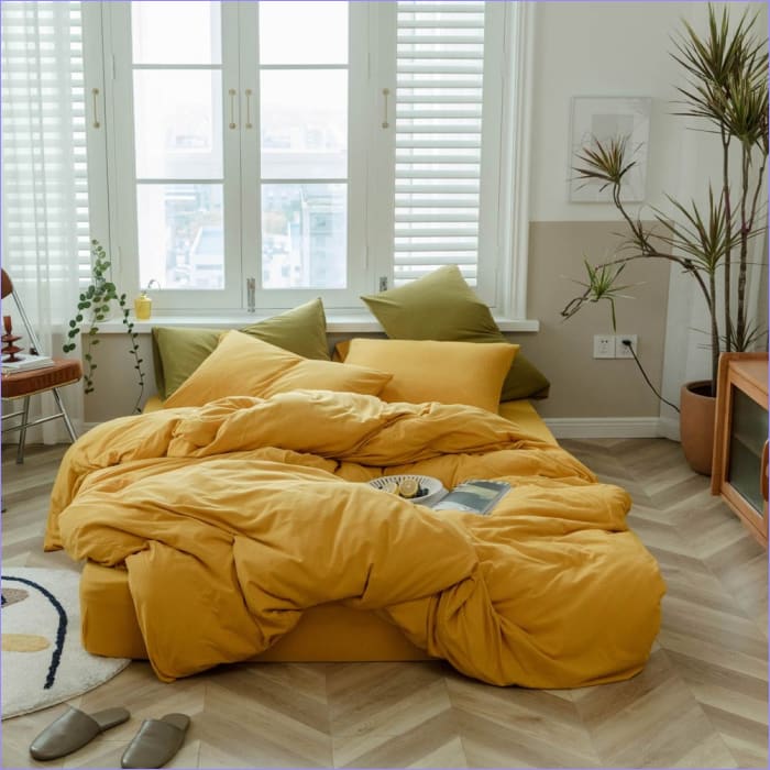 Capa De Edredom Amarelo Mostarda