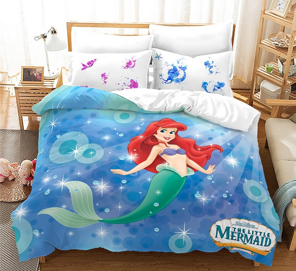 Capa De Edredão A Pequena Sereia Sobre Um Fundo Azul