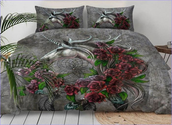 Unicórnio Capa De Edredom Colar De Rosas