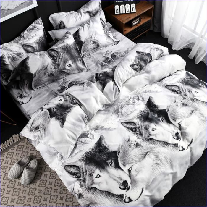 Capa De Edredom Lobo Preto E Branco