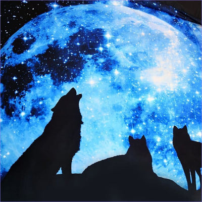 Capa De Edredom Lobo E Lua Azul