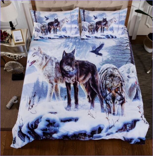 Capa De Edredom Lobos Na Neve