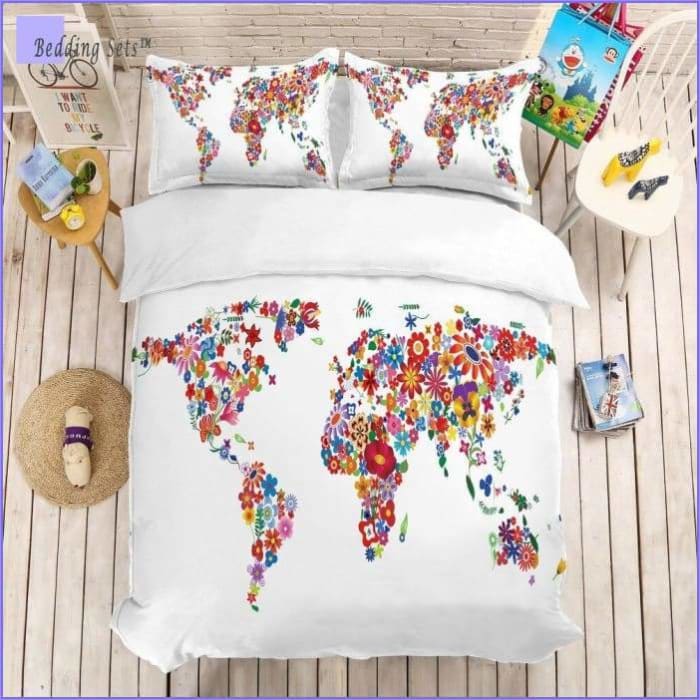 Capa De Edredom Floral Multicolorida Mapa-Múndi