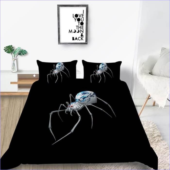 Capa De Edredom Preta Com Aranha Cinza E Azul