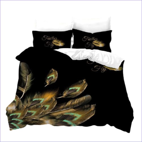 Capa De Edredom Branca, Preta, Vermelha E Azul Com Penas De Pavão