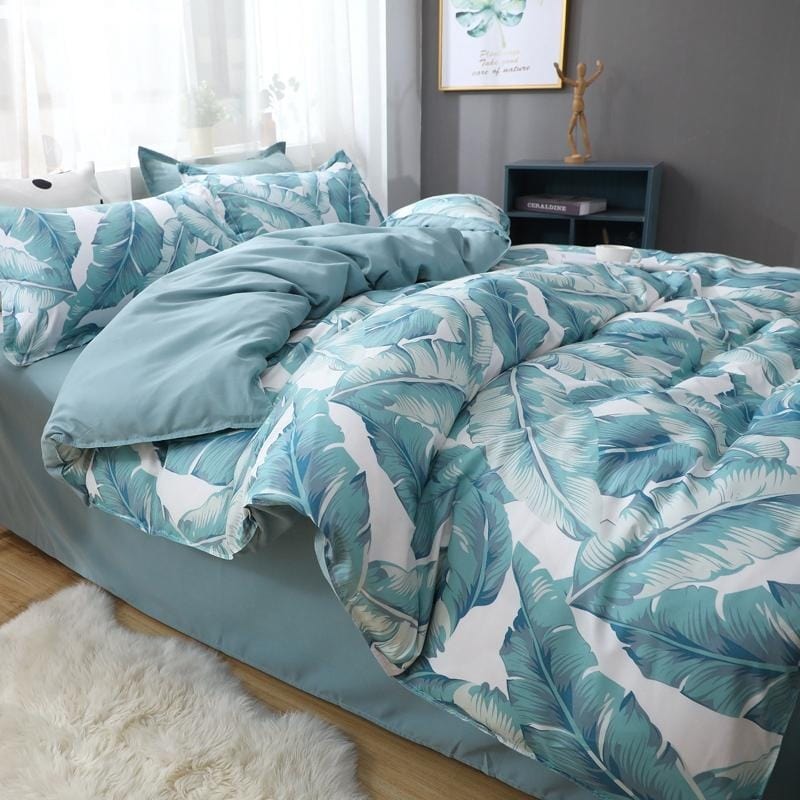 Capa De Edredom Verde E Branca Flores Tropicais
