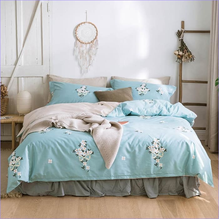 Capa De Edredom Floral Turquesa