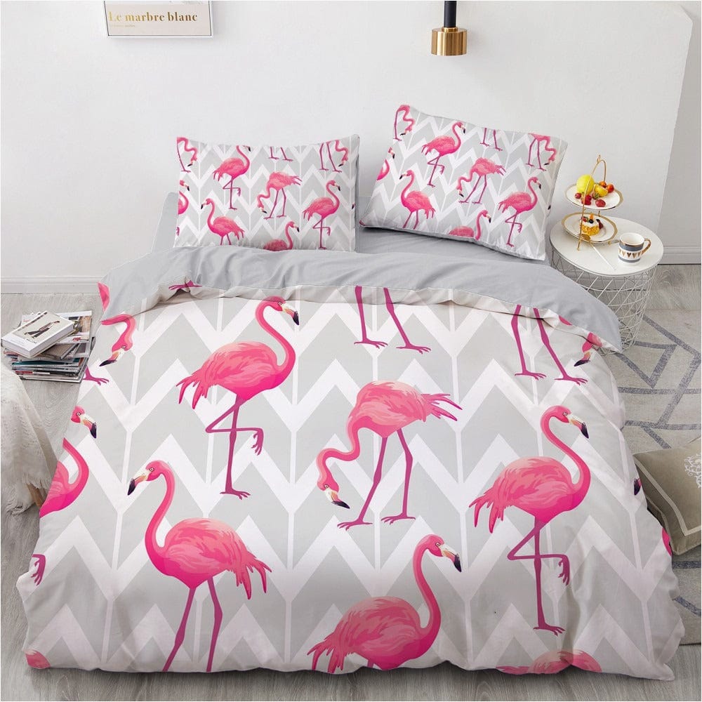 Conjunto De Capa De Edredom Cinza Flamingo