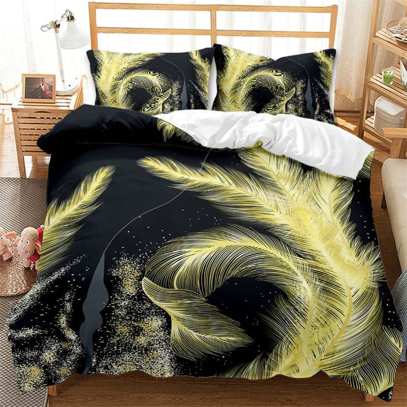 Conjunto De Capa De Edredom De Penas Amarelas