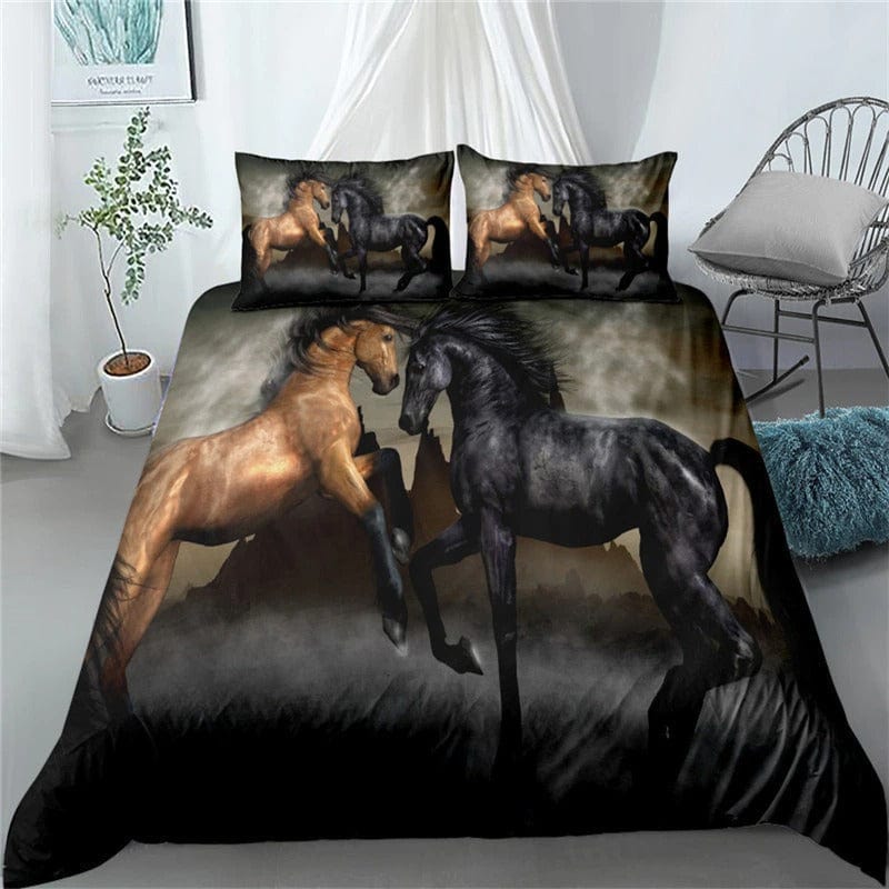 Conjunto De Cama Cavalo Preto E Marrom Para 1 Pessoa
