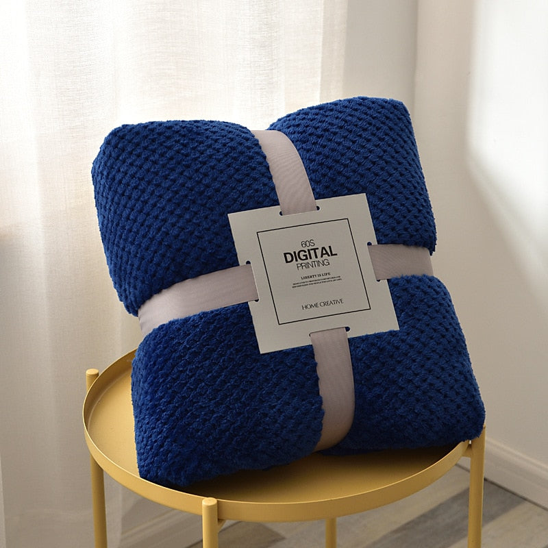 Cobertor De Lã De Microfibra Xadrez Azul Escuro